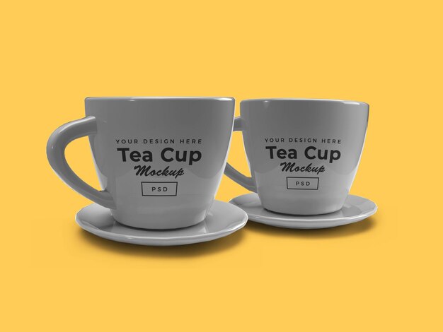 Tea cup on plate 3d mockup