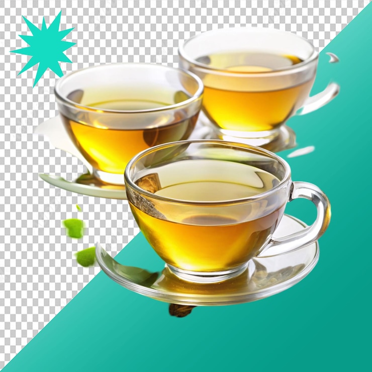 PSD 透明背景上的茶杯和绿茶