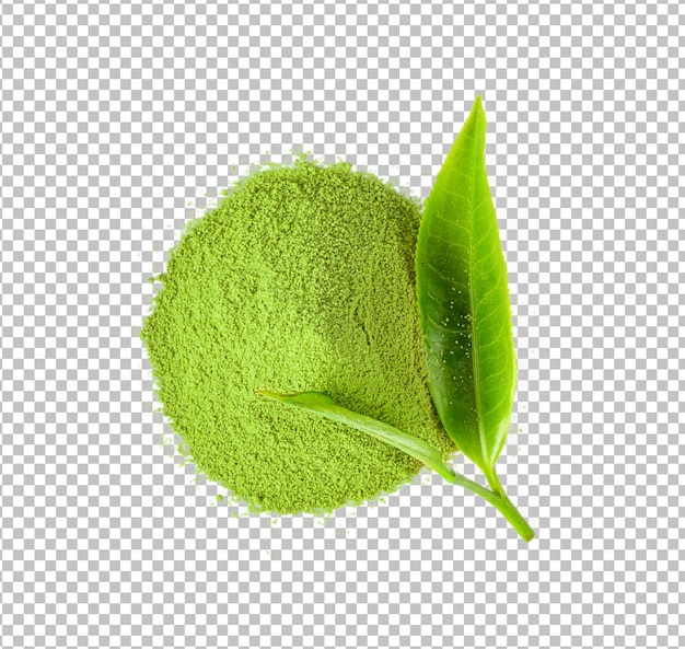 PSD tea leaves and matcha green tea powder isolat on alpha layer