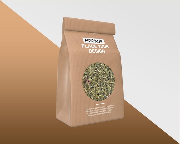 お茶または穀物の紙の包装袋のモックアップ 光沢紙のコーヒーバッグの包装のモックアップ