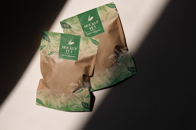 PSD tea packaging mockup in paper bag