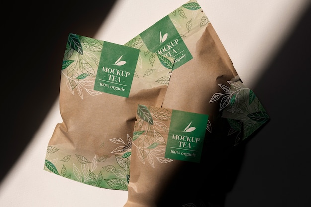 PSD tea packaging mockup in paper bag