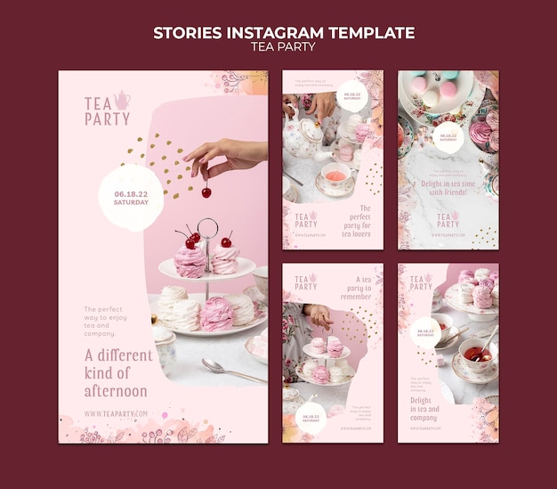 PSD tea party instagram stories template design