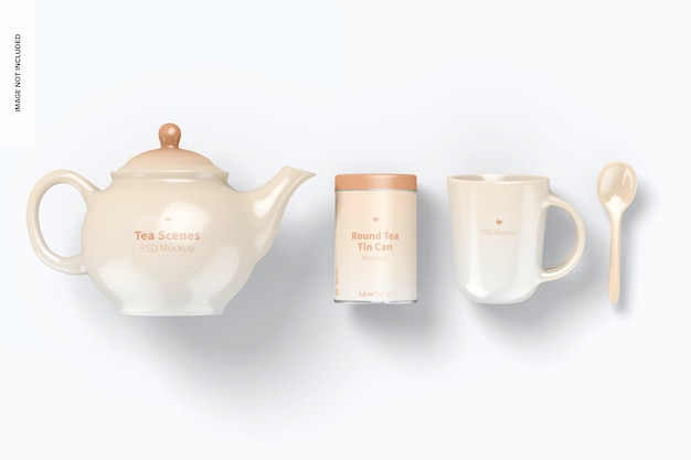 PSD tea scene mockup, top view