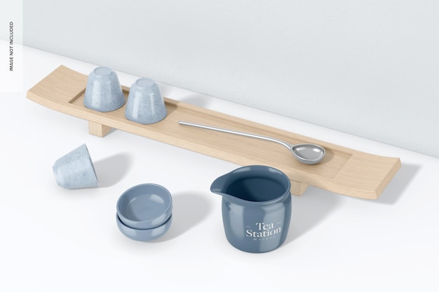 PSD tea set kit mockup perspective 02