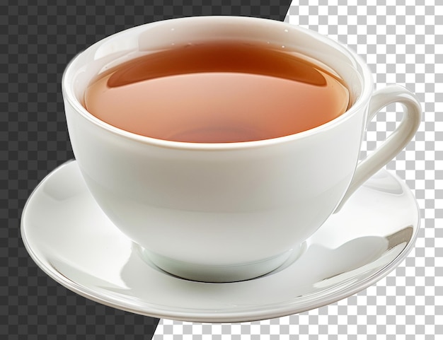 PSD tea in a white cup and saucer on transparent background stock png