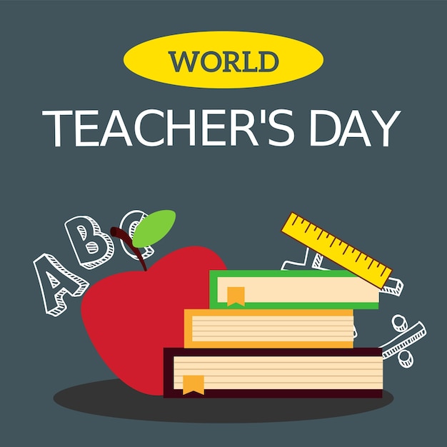 PSD a teacher day poster with a pencil and a ruler