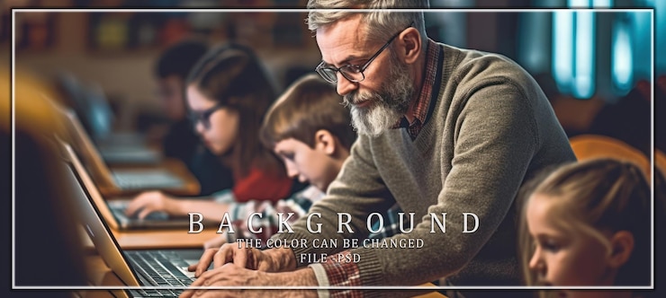 PSD teacher helping students with laptops in classroom