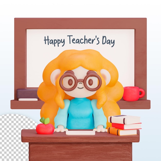 A teacher with a chalkboard that says happy teacher's day.