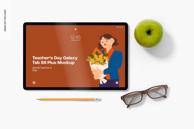 PSD День учителей galaxy tab s8 plus mockup, верхний вид