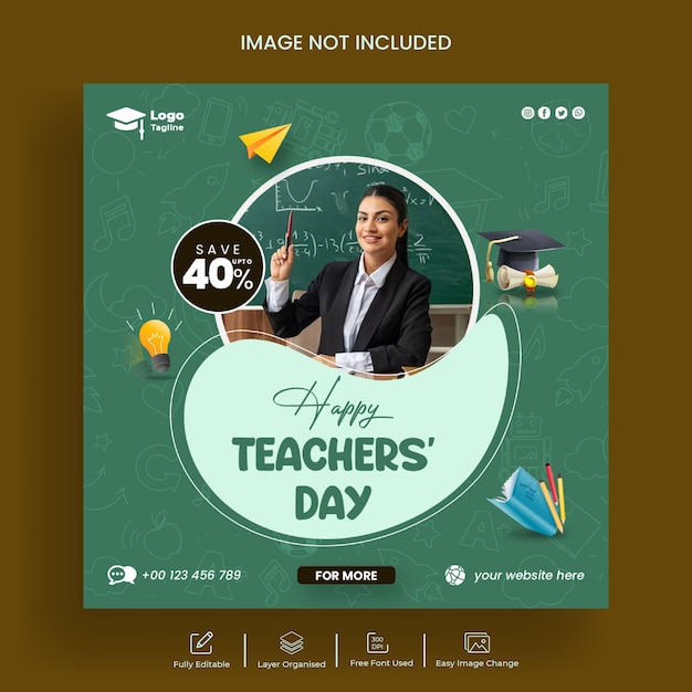 Teachers' day instagram post and education social media post banner template