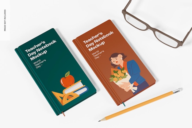 Teachers Day Notebooks Mockup, Left View