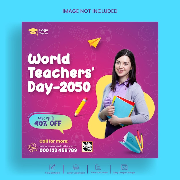 Teachers' day social media post banner or school admission instagram post template design