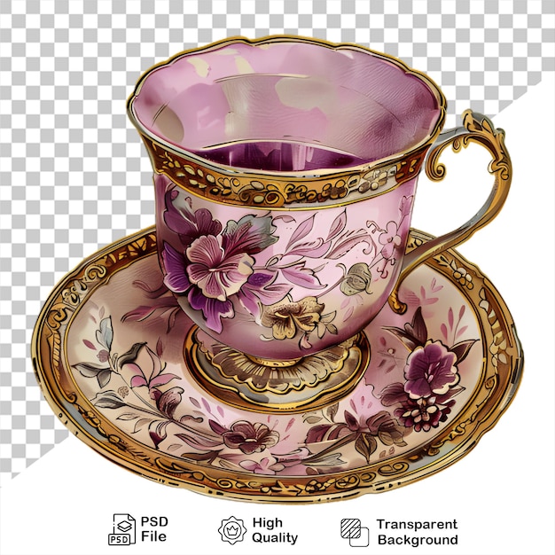 PSD a teacup that has purple flowers on it
