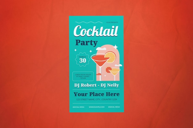 PSD teal flat design cocktail party storia sui social media