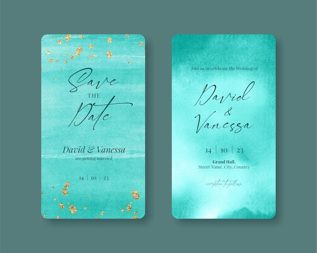 PSD teal instagram story wedding card template design