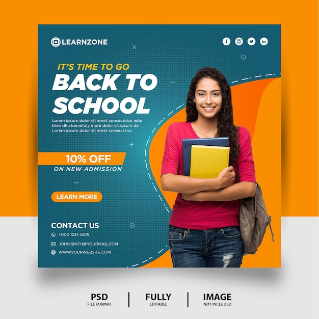 Teal Orange Color Back To School Class Promotion Social Media Post Banner