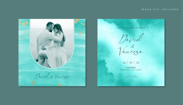 PSD teal photo wedding invitation card template for instagram posts