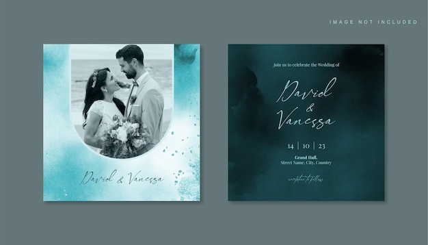 Teal photo wedding invite card template