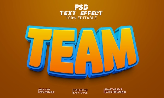 Team 3d editable text effect style