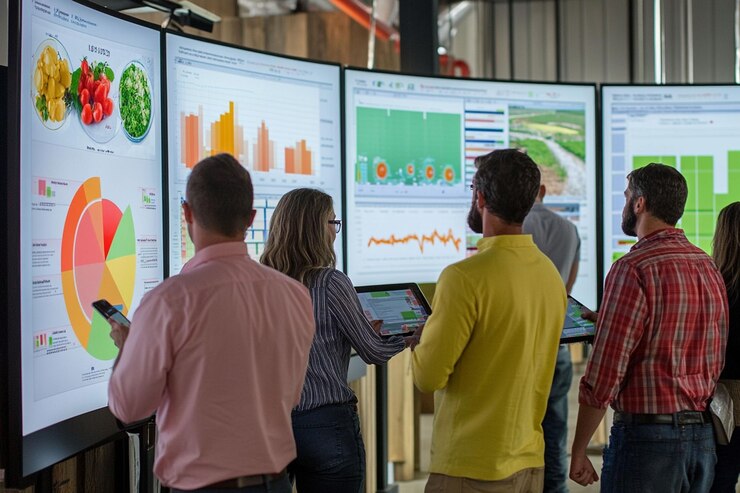 PSD team analyzing data on large screens in a warehouse