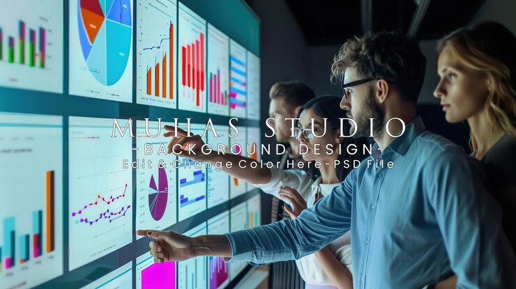 PSD team of professionals analyzing data on large interactive screen