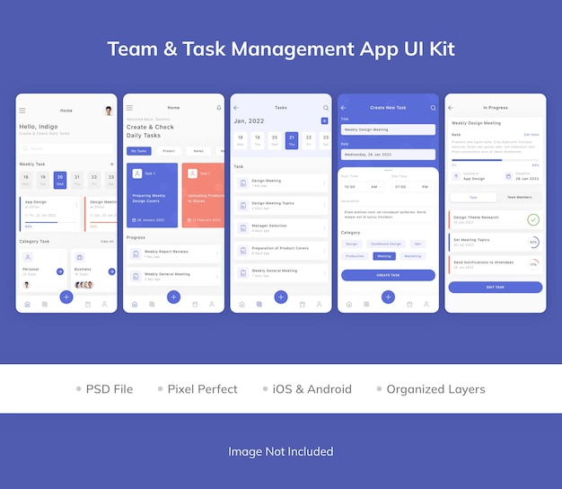 Team and task management app ui kit