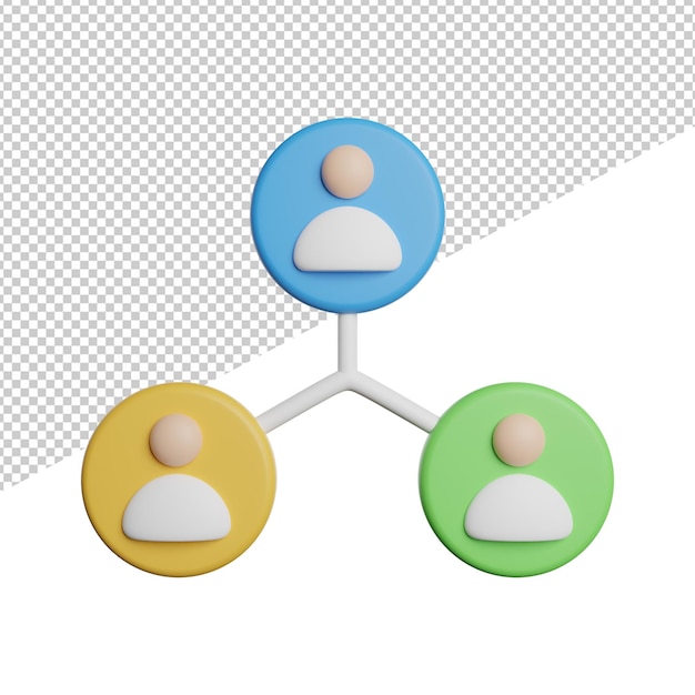 PSD team work connection front view 3d rendering icon illustration on transparent background