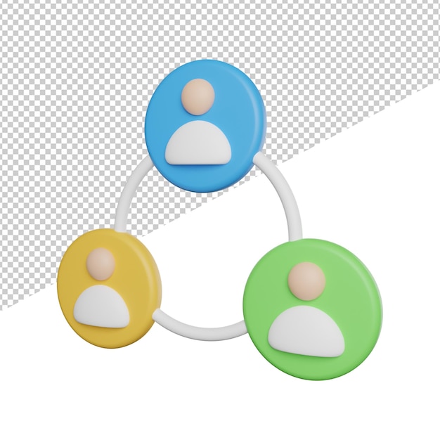 PSD team work management side view 3d rendering icon illustration on transparent background