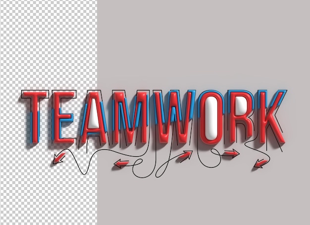 PSD teamwerk belettering 3d-lijntekeningen transparant psd-lettertypeontwerp