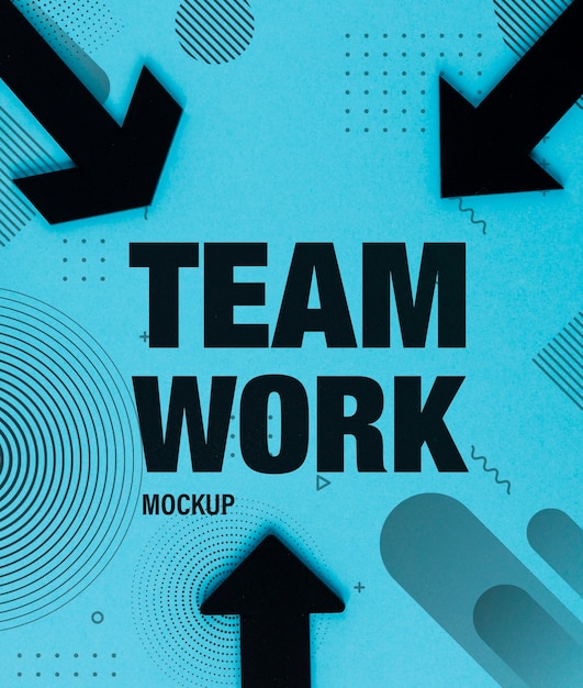 PSD teamwork concept with black arrows and memphis design