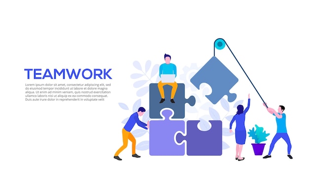 PSD teamwork design concept with puzzle and people business partnership illustration