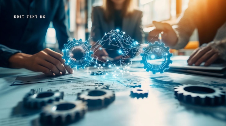 PSD teamwork gears and network connection on table