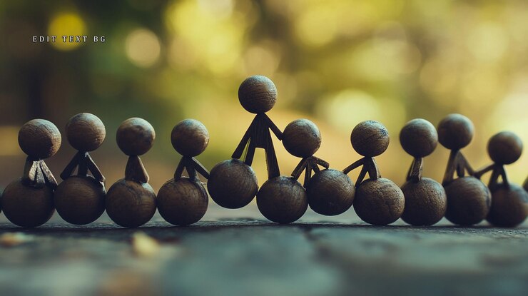 PSD teamwork leadership and collaboration concept with wooden figurines