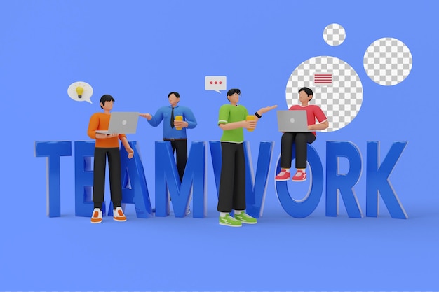 PSD teamwork people concept. 3d illustration