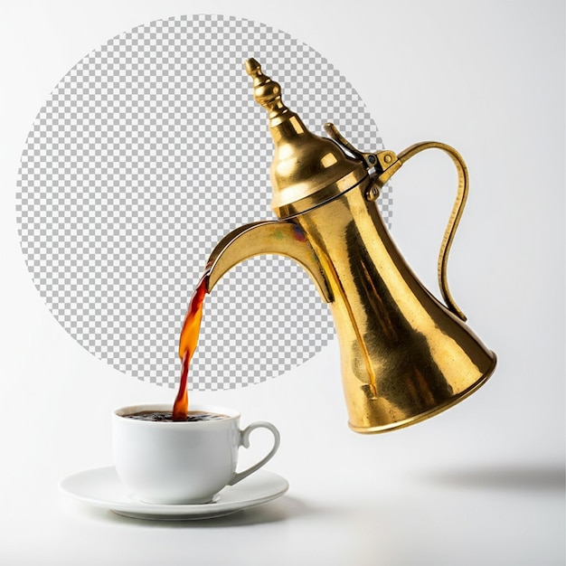 A teapot is pouring a cup of coffee on isolated background