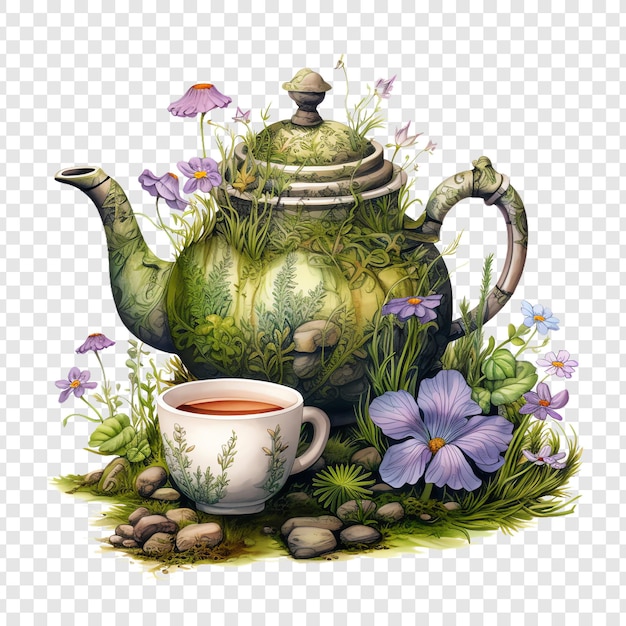 PSD a teapot with a cup of tea and a cup of tea