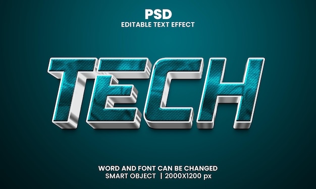 Tech 3d bewerkbaar teksteffect Premium Psd met achtergrond