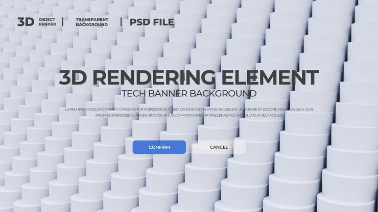 PSD tech banner 3d rendering geo