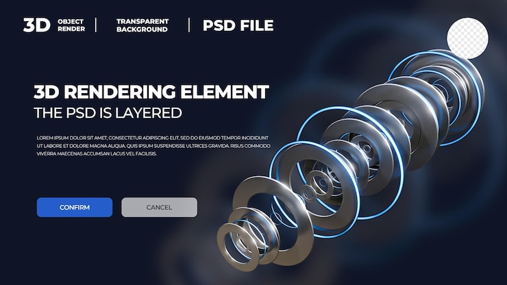 PSD tech circle 3d rendering banner