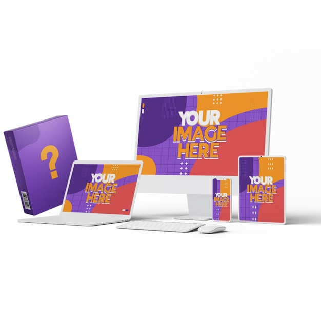 Tech Device Mockup Variety Tablet Box Computer and Smartphone Display Assortment