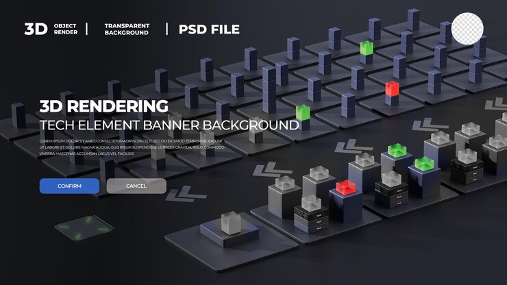 PSD tech rendering cube banner psd layered