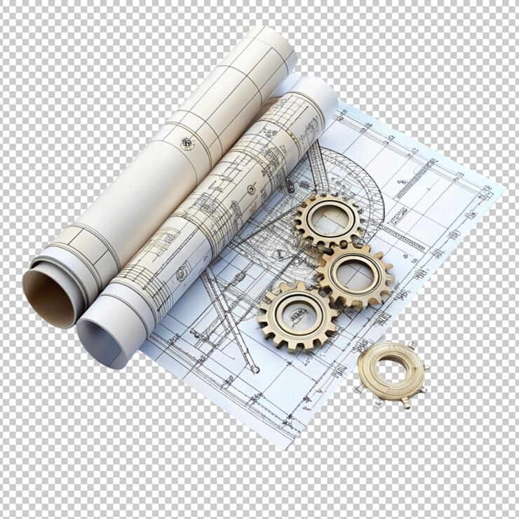 PSD technical plan abstract engineering draft for use isolated on transparent background