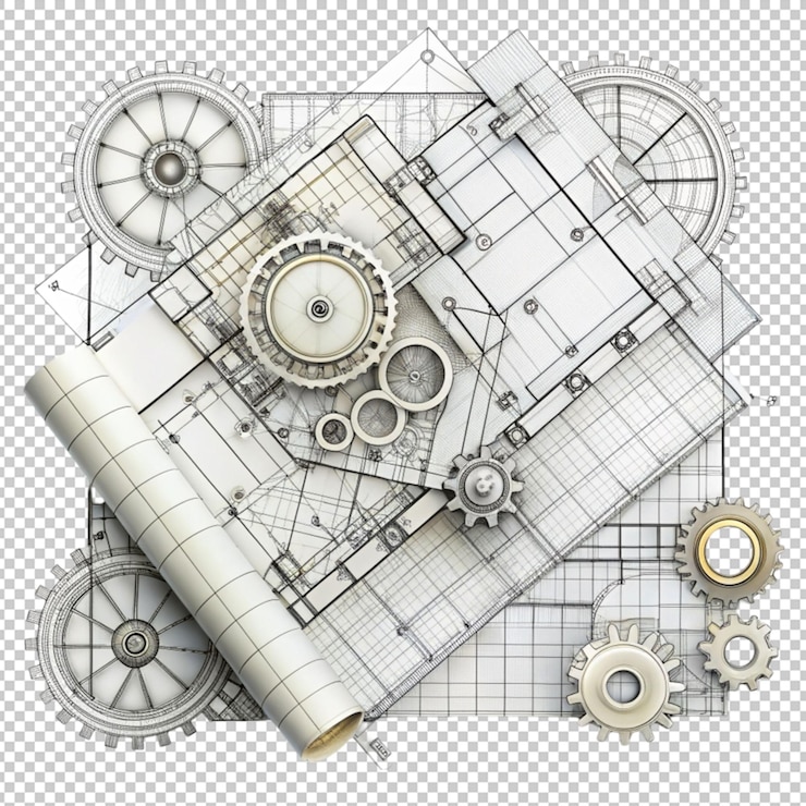 PSD technical plan abstract engineering draft for use isolated on transparent background