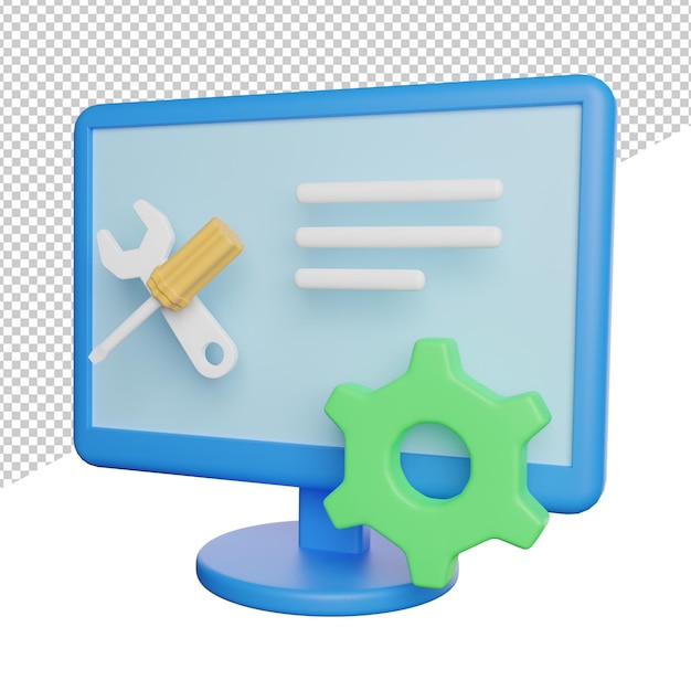 Technical support maintenance side view 3d icons rendering illustration on transparent background