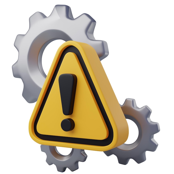PSD technical warning gear icon with exclamation mark