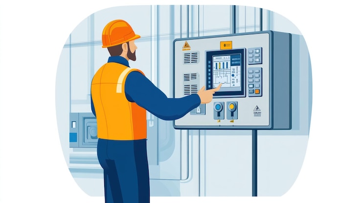PSD technician operating industrial control panel