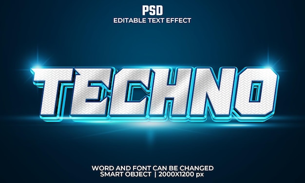 Techno 3d bewerkbaar teksteffect Premium Psd met achtergrond