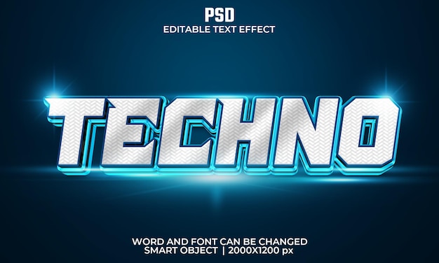 Techno 3d bewerkbaar teksteffect premium psd met achtergrond