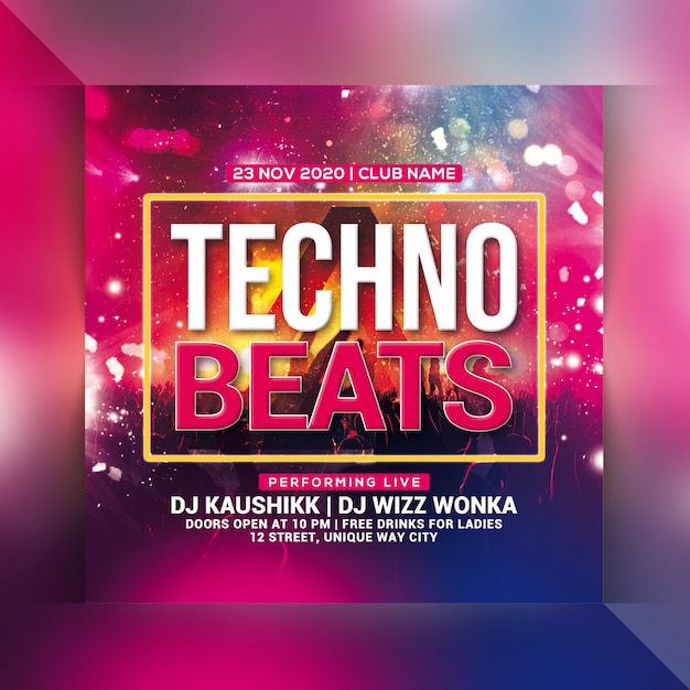 Techno beats party flyer